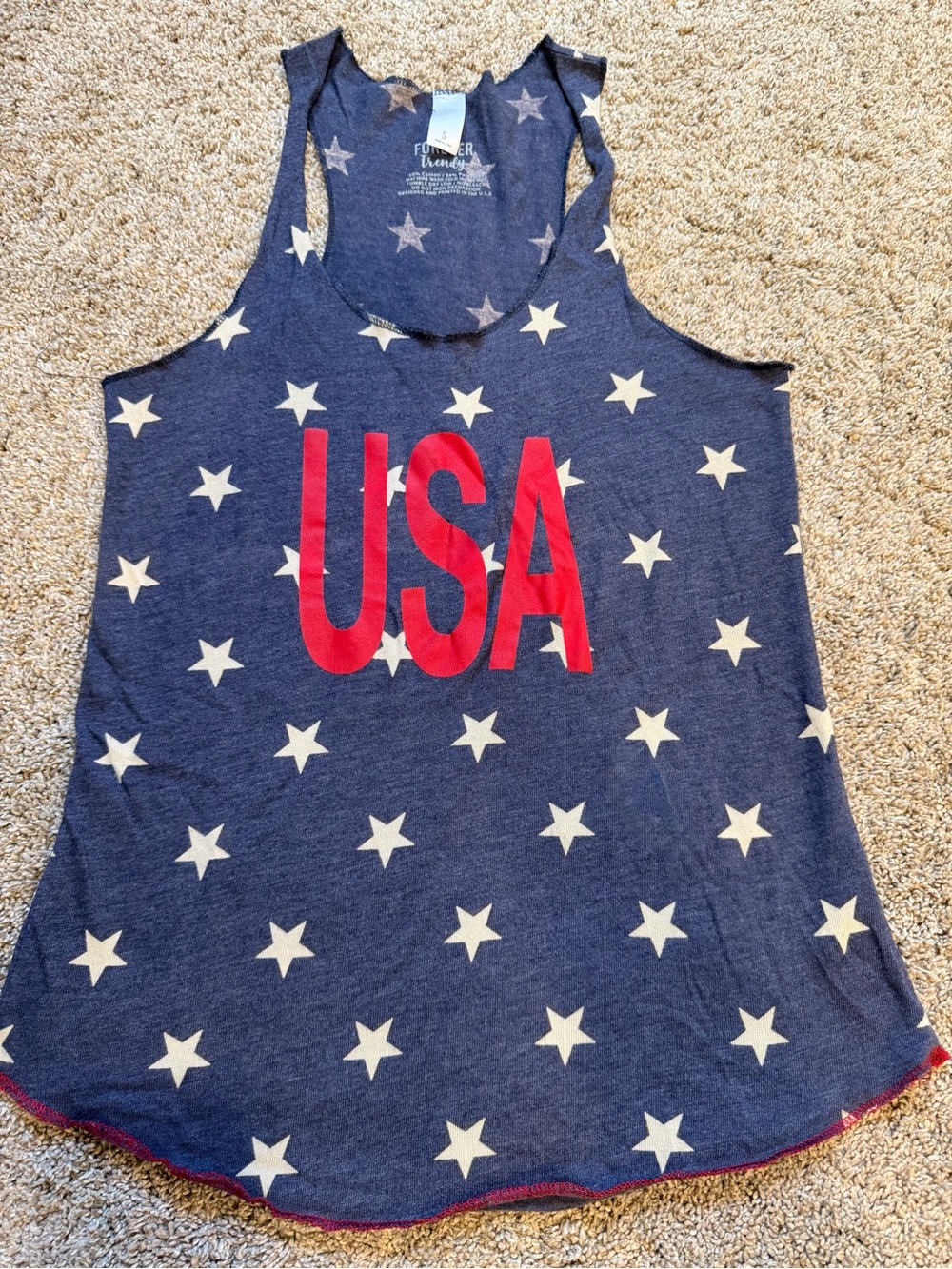 Star Print Navy Racerback Tank with Red USA Graphic